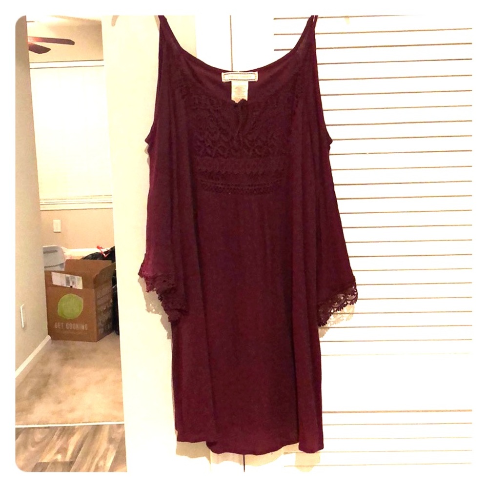 Wine cold shoulder dress